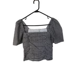Abercrombie & Fitch Women's Check Gingham Cropped Blouse Top‎ Black White Medium